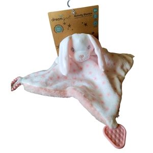 Dream Gro Activity Security Blankie Lovey Bunny Rabbit Pink and White Sensory